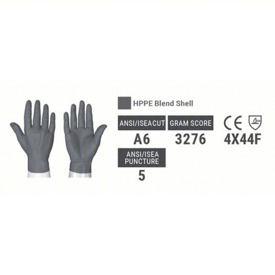 Hexarmor 2076-L (9) Coated Gloves L, ANSI Cut Level A6, Palm, Dipped, Polyurethane, HPPE (13 ga), 1 PR - KVM Tools Inc.KV489X53