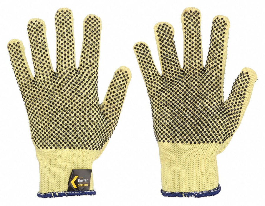 MCR Safety 9366M Cut-Resistant Coated Gloves, M (8), ANSI Cut Level A3, Kevlar, PVC Dotted Full Coating, 7 ga, Black/Yellow, 12 PK
