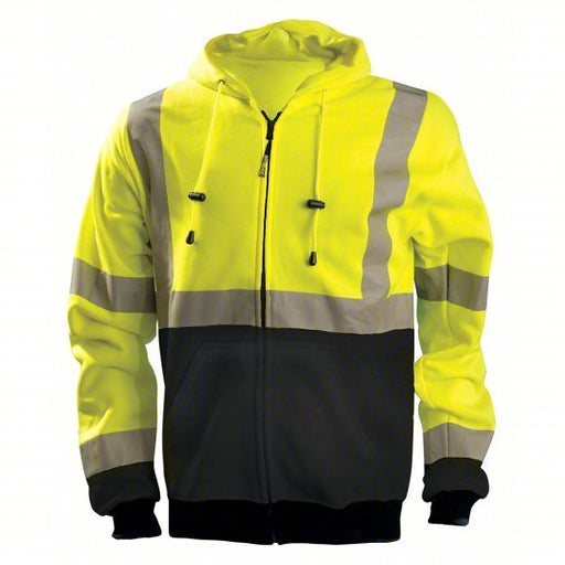 Occunomix LUX-SWTHZBK-Y2X Sweatshirt ANSI Class 3, U, Hoodie Sweatshirt, 2XL, Yellow, 2 Pockets, 9° to 52° F - KVM Tools Inc.KV48PY65