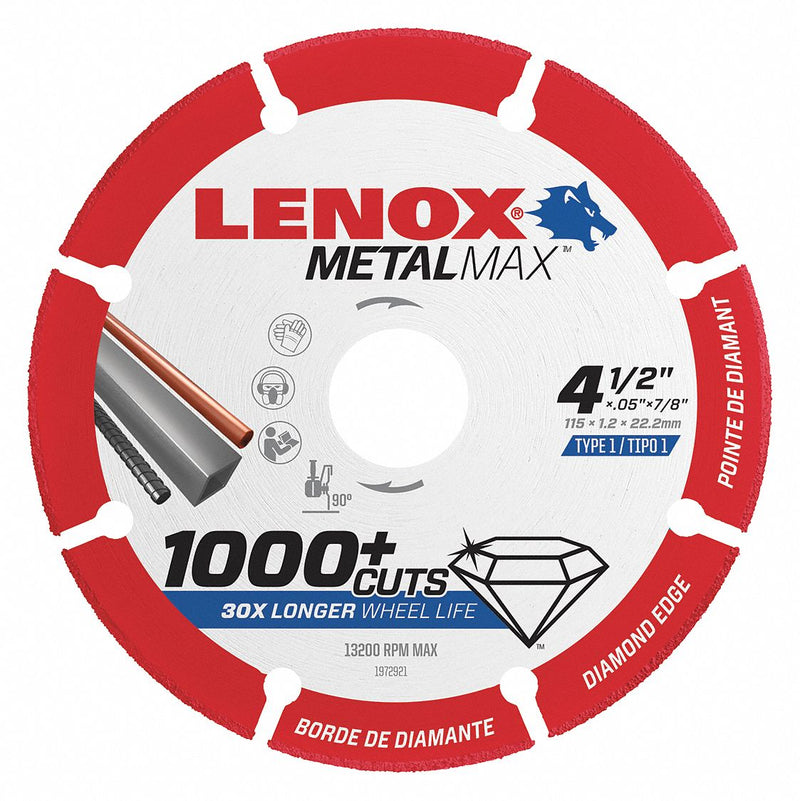Lenox 1972921 Diamond Saw Blade, 4 1/2 in Blade Dia., 7/8 in Arbor Size, For Angle Grinder