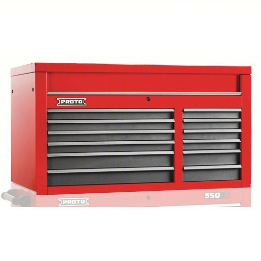 Proto J555027-12SG Top Chest Gloss Red, 50 in W x 25 1/4 in D x 27 in H, Gray, Fully Extended Ball Bearing - KVM Tools Inc.KV48UZ89