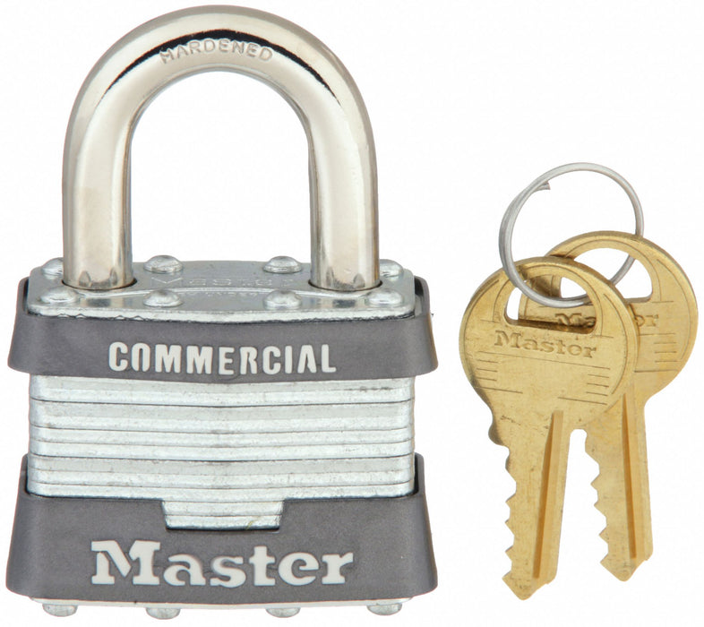 Master Lock 1KA-2402 Padlock, Keyed Alike, Standard Shackle, Laminated Steel Body, 4-Pin, Key Code 2402, Silver