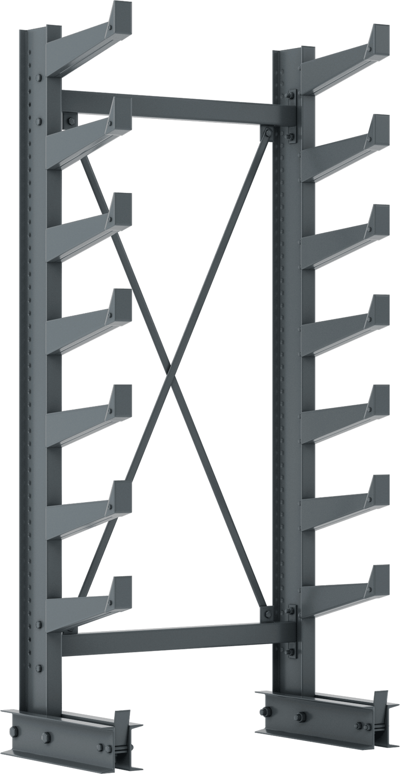 McMaster 4900T88 Cantilever Pipe Rack, Complete Unit, One Usable Side, 41-1/2" × 84" × 21", 7 Levels, Powder-Coated Steel, Gray