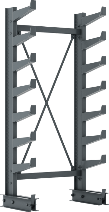 McMaster 4900T88 Cantilever Pipe Rack, Complete Unit, One Usable Side, 41-1/2" × 84" × 21", 7 Levels, Powder-Coated Steel, Gray