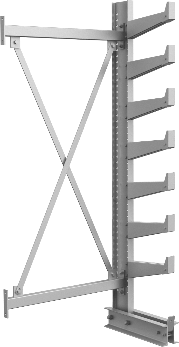 McMaster 4900T44 Cantilever Pipe Rack Add-On Unit, One Side, 41-1/2" × 84" × 21", 7 Levels, Powder-Coated Steel, Gray