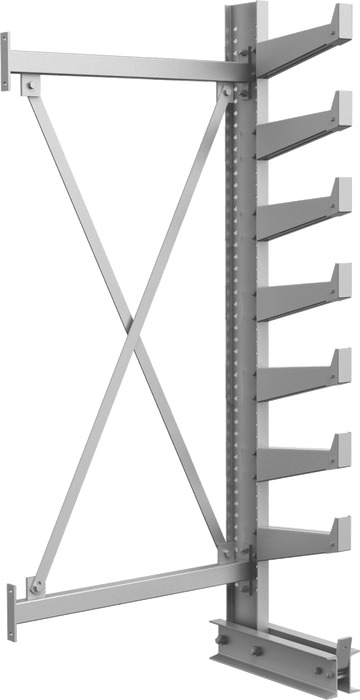 McMaster 4900T44 Cantilever Pipe Rack Add-On Unit, One Side, 41-1/2" × 84" × 21", 7 Levels, Powder-Coated Steel, Gray