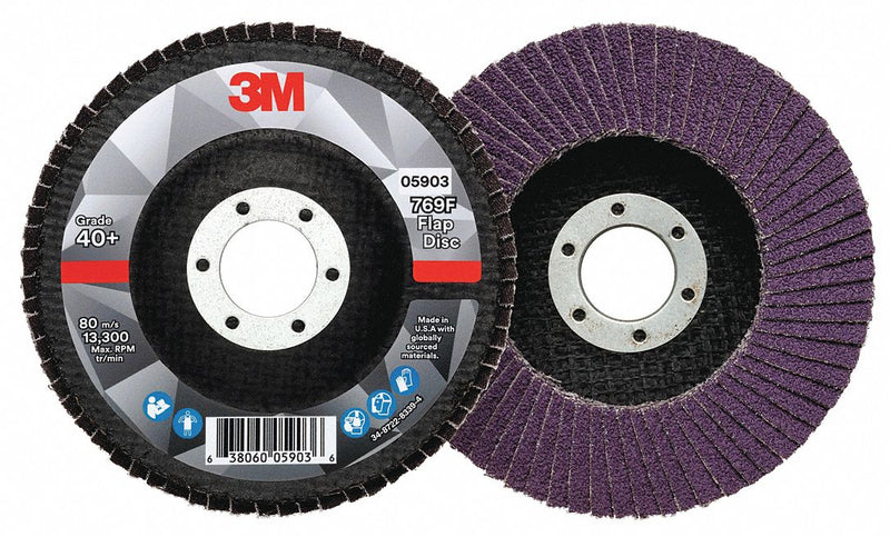 3M 7100177446 Flap Disc, Type 27,  4-1/2" x 7/8", Ceramic, 40 Grit, Fiberglass Bk, Std Density, 769F PK10