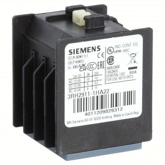 Siemens 3RH29111HA22 Auxiliary Contact 2NO/2NC, 10 A Max Current (AC), Front Mount - KVM Tools Inc.KV499J72