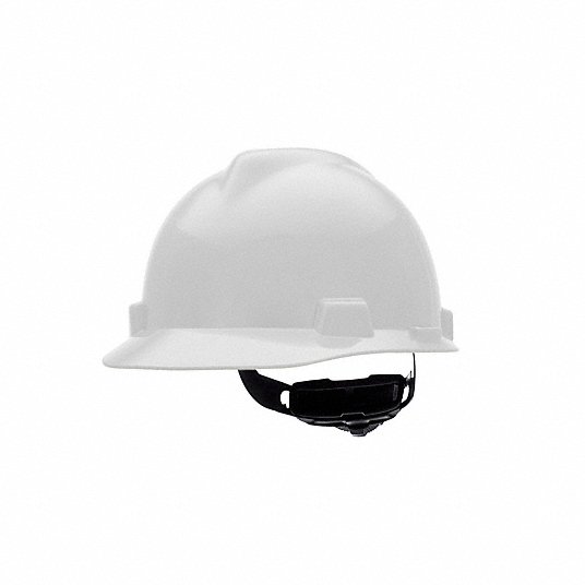 MSA C217091 Hard Hat: White, No Graphics, Ratchet (4 - Point), Ratchet, Polyethylene, Side - Slots, Solid - KVM Tools Inc.KV499L42