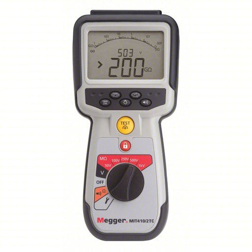 Megger MIT410/2 Megohmmeter 0.01 ohm to 1 megaohm, CAT IV 600V, Battery, Digital, 0.01 ohm to 1 megaohm - KVM Tools Inc.KV49AG73