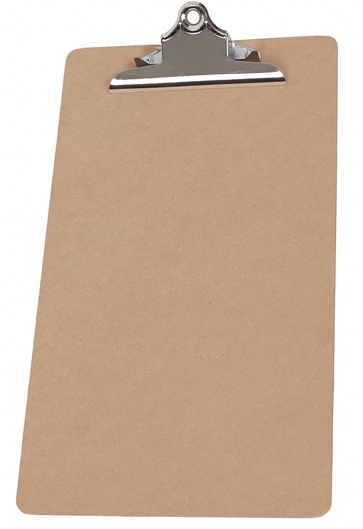 Approved Vendor 49Z237 Clipboard, Legal Paper Size Name, Hardboard, 1/2 in Clip Capacity, 9 in Overall Wd, Brown, Hardboard