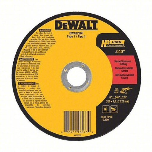 DeWalt DWA8726F Abrasive Cut - Off Wheel Type 1, 6 in x 0.04 in x 7/8 in, Aluminum Oxide, 60 Grit, A60T - KVM Tools Inc.KV49ZZ82
