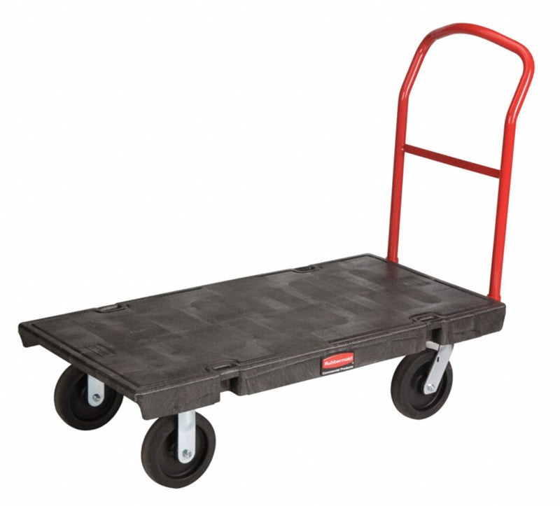 Rubbermaid Commercial FG444100BLA Standard Platform Truck, 2500 lb Cap, 48 in L x 24 in W, Plastic Deck, Steel Frame, Black