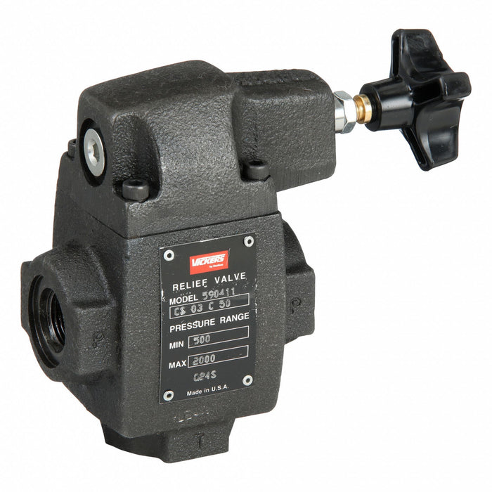 Vickers CS-03-C50 Adjustable Relief Valve, 2,000 psi Max Pressure, 500 psi Min Pressure, 45 gpm Max Flow Rate