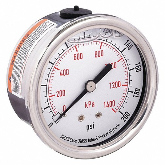 KVM Tools KV4CFR8 Commercial Pressure Gauge 0 psi / Hg to 200 psi, 2 1/2 in Dial, 1/4 in NPT Male