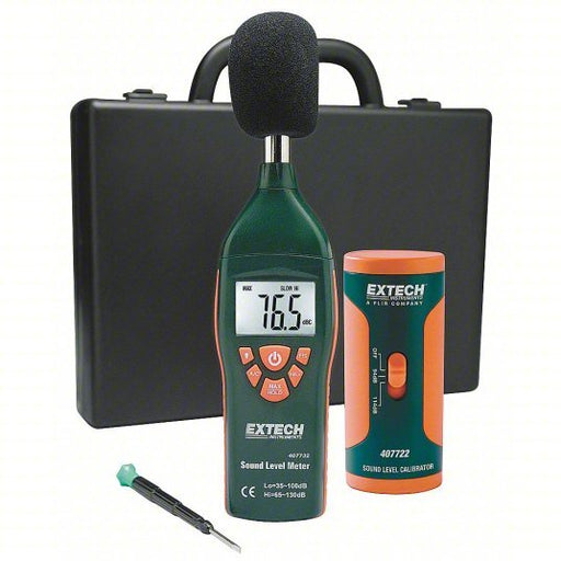 Extech 407732-KIT Sound Level Meter 35 dB to 130 dB, Hard Protective Case/Sound Level Calibrator, Type 2, A/C - KVM Tools Inc.KV4CWR4