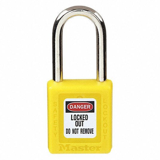 Master Lock 410YLW Lockout Padlock Keyed Different, Thermoplastic, Std Body Body Size, Metal, Yellow - KVM Tools Inc.KV4FG05