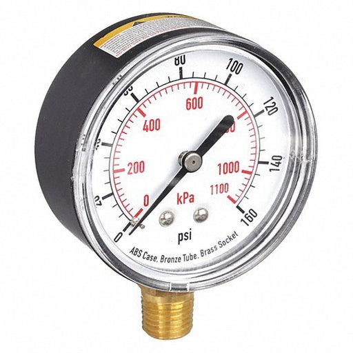 KVM Tools KV4FLW1 Commercial Pressure Gauge 0 psi / Hg to 160 psi, 2 1/2 in Dial, 1/4 in NPT Male - KVM Tools Inc.KV4FLW1