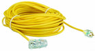KV4GAC6 Lighted Extension Cord, Outdoor, 100 ft, 12/3 SJTOW, 3 Outlets, Yellow