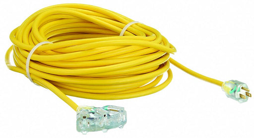 KV4GAC6 Lighted Extension Cord, Outdoor, 100 ft, 12/3 SJTOW, 3 Outlets, Yellow