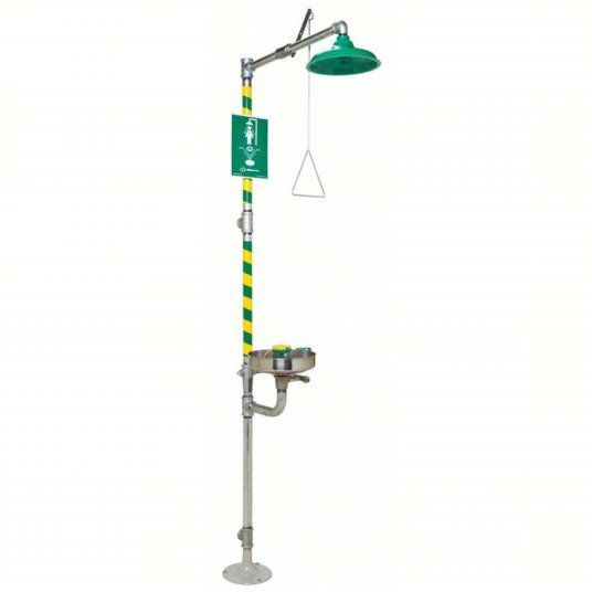 Haws 8300 - 8309 Shower with Eyewash Floor Mnt, Uncovered, Stainless Steel Bowl, Galvanized Steel Pipe - KVM Tools Inc.KV4HRW9