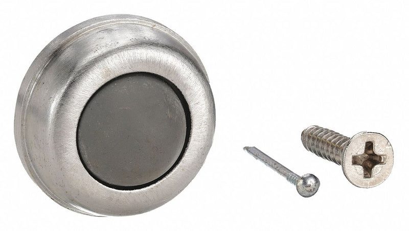 KV4JG91 Convex Door Stop, Wall Mount, Solid Brass, Satin Chrome, 9/16 in W x 1 in H