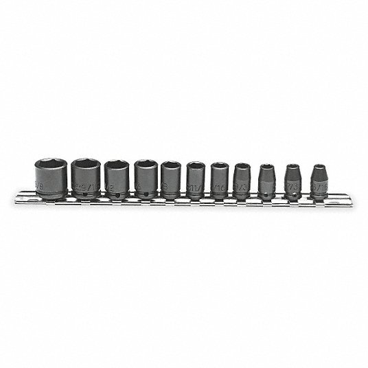 Proto J69106 Impact Socket Set 1/4 in Drive Size, Small Set (0 - 50 pieces) Set Size, 11 Pieces, Black Oxide - KVM Tools Inc.KV4JW81