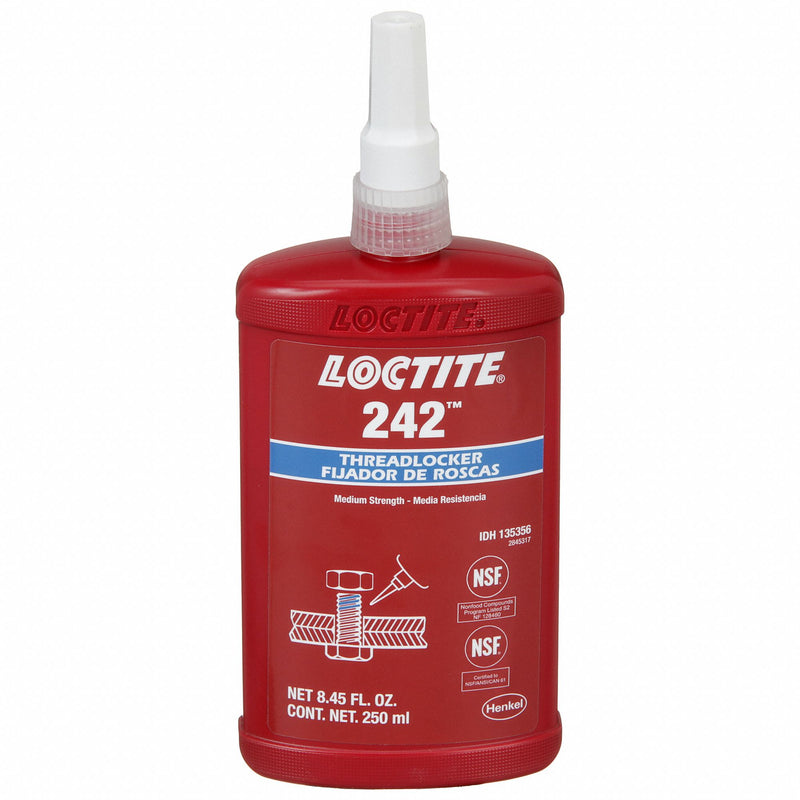 Loctite 135356 Medium-Strength Threadlocker, 242, Blue, 8.45 fl oz, Bottle, 1 EA, Blue – Medium Strength