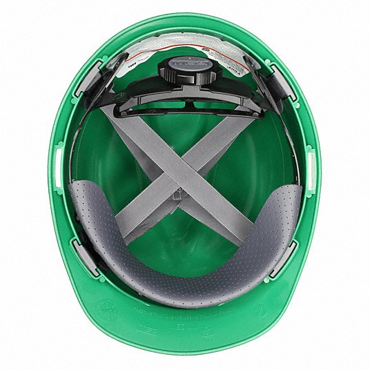 MSA 475362 Hard Hat Green, No Graphics, Ratchet (4-Point), Ratchet, Polyethylene, Side-Slots, Solid