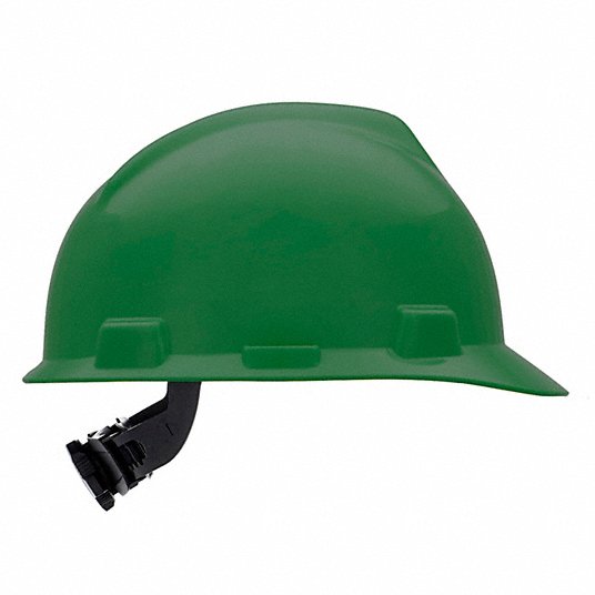 MSA 475362 Hard Hat Green, No Graphics, Ratchet (4-Point), Ratchet, Polyethylene, Side-Slots, Solid