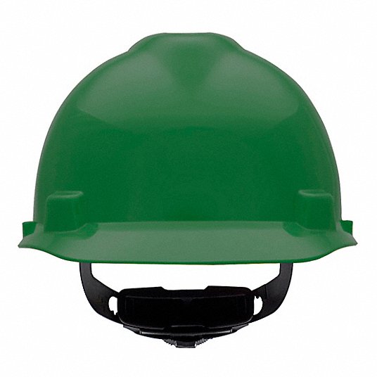 MSA 475362 Hard Hat Green, No Graphics, Ratchet (4-Point), Ratchet, Polyethylene, Side-Slots, Solid