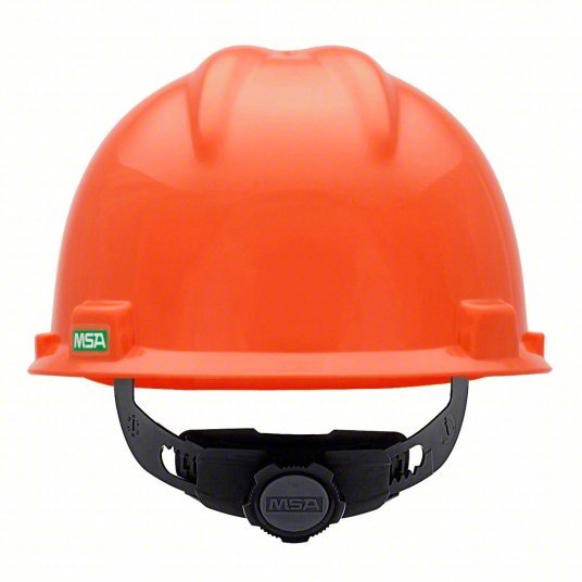 MSA 475361 Hard Hat Orange, No Graphics, Ratchet (4-Point), Polyethylene, Side-Slots - KVM Tools Inc.KV4LN84