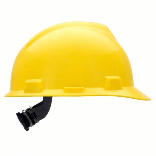MSA 475360 Hard Hat Yellow, No Graphics, Ratchet (4-Point), Polyethylene, Side-Slots - KVM Tools Inc.KV4LP03