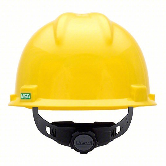 MSA 475360 Hard Hat Yellow, No Graphics, Ratchet (4-Point), Polyethylene, Side-Slots - KVM Tools Inc.KV4LP03