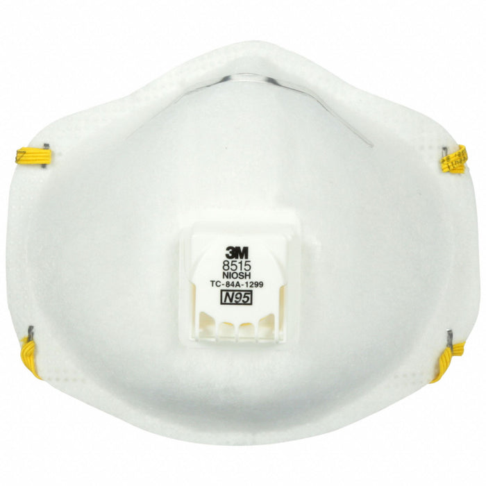 3M 8515 N95 Disposable Respirator, Molded, White, Dual, Non-Adj, M Mask Size, Metal Nose Clip, 10 PK