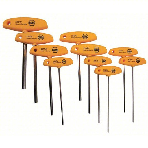 Wiha 33492 Hex Key Set SAE, Long, 10 Pieces, Cardboard Box, Nickel Plated, 1 Tips, 6 in - KVM Tools Inc.KV4NB52