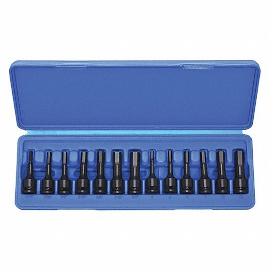 KVM Tools KV4PRG1 Impact Socket Bit Set SAE/Metric, 3/8 in Drive Size, 13 Pieces, Fixed Insert, Hex Tip - KVM Tools Inc.KV4PRG1