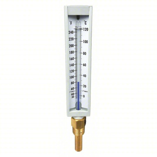 KVM Tools KV4PRU1 Compact Industrial Glass Thermometer, 6 in Scale Lg, Bottom, Brass, Straight - KVM Tools Inc.KV4PRU1
