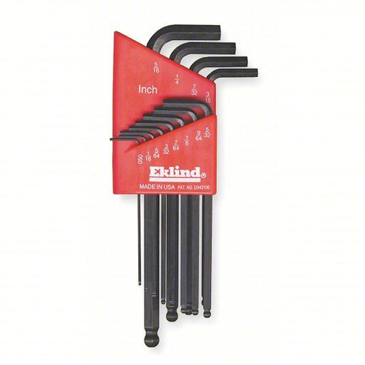 Eklind 13212 Hex Key Set SAE, Long, 12 Pieces, Plastic Holder, Black Oxide, 2 Tips, 2 27/32 in to 6 in - KVM Tools Inc.KV4RB73