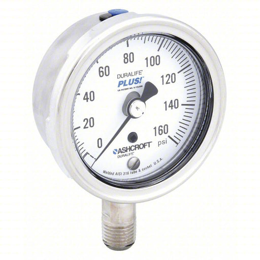 Ashcroft 251009SW02LXLL160 Industrial Pressure Gauge 0 to 160 psi, 2 1/2 in Dial, Dry Case Vibration-Dampened, Bottom - KVM Tools Inc.KV4TA59