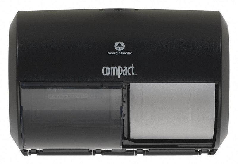 Georgia-Pacific 56784A Toilet Paper Dispenser, Coreless, Horizontal Double Roll, Plastic, Black, Compact®
