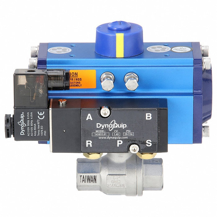 Dynaquip P2S23AJSR05210A Pneumatically Actuated Two - Way Ball Valve 1/2 in, Stainless Steel, FNPT x FNPT - KVM Tools Inc.KV4TL10