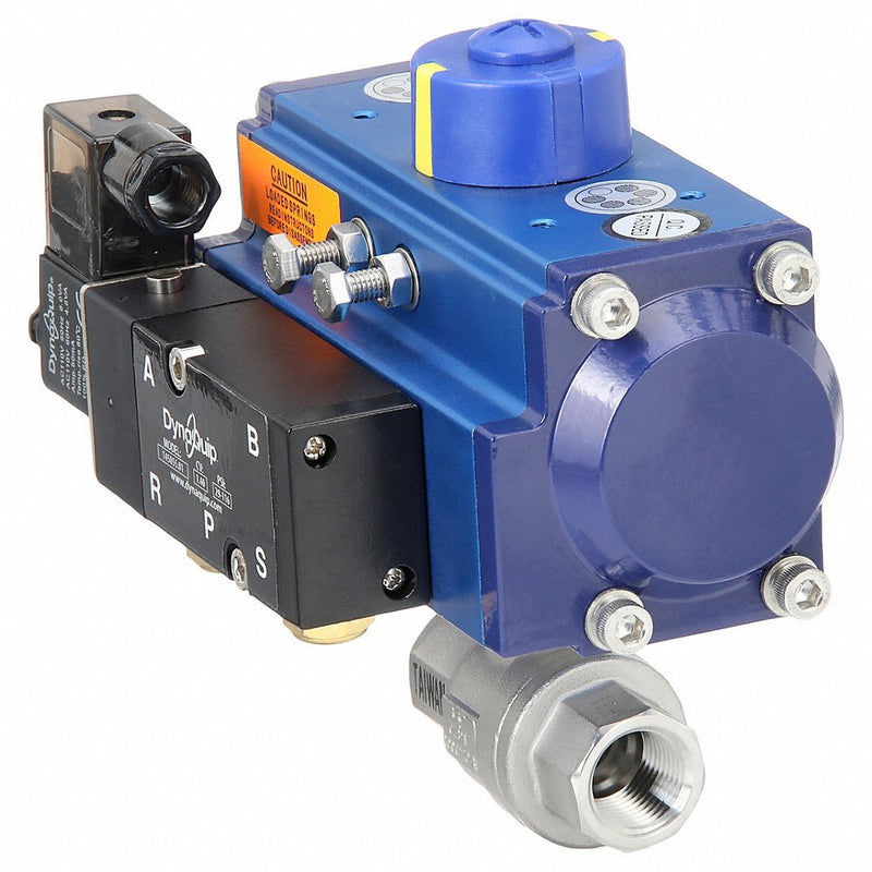 Dynaquip P2S23AJSR05210A Pneumatically Actuated Two - Way Ball Valve 1/2 in, Stainless Steel, FNPT x FNPT - KVM Tools Inc.KV4TL10