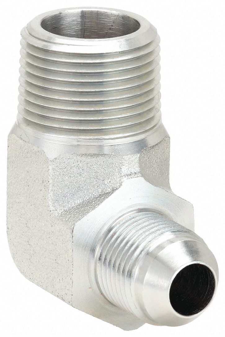 Aeroquip 2024-12-8S Hydraulic Hose Straight Adapter, NPT Threaded x JIC Threaded, Male x Male, Rigid, 90° Elbow