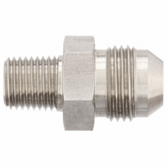 Aeroquip 2021-4-8SS Hydraulic Hose Adapter 1/4"-18 Thread Size, 1/4 in x 1/2 in Fitting Size, Male x Male, NPTF x JIC