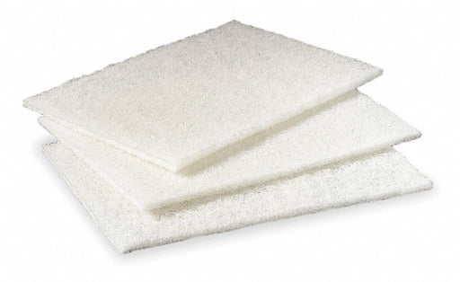 3M 00048011074450 Scouring Pad, Fiber, 9 in Lg, 6 in Wd, 1/4 in Ht, White, 60 PK