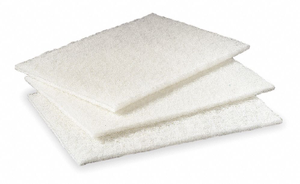 3M 00048011074450 Scouring Pad, Fiber, 9 in Lg, 6 in Wd, 1/4 in Ht, White, 60 PK