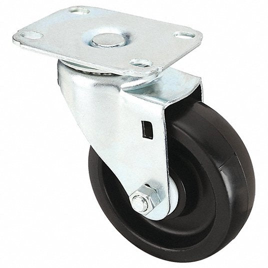 KVM Tools KV4W912 Swivel NSF-Listed Plate Caster, Polyolfin, 4 in, 275 lb, Blk
