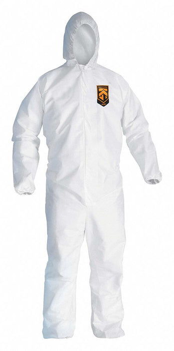 Kleenguard 49113 A20 Disposable Hooded Coveralls, L, SMMMS, Elastic Wrist/Ankle, White, Serged Seam, Zipper, 24 PK
