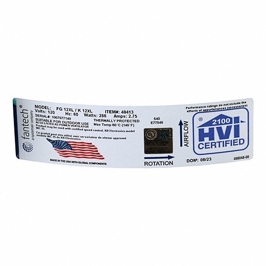Fantech 45020 In - Line Duct Fan 940 cfm Max., 12 in Duct, 300 W, 120V AC, 1 Ph, IP44, Galvanized Steel - KVM Tools Inc.KV4YM42